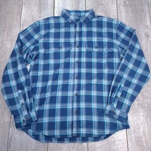 Huk Maverick Shirt Mens Large Blue Plaid Performance Long Sleeve Fishing Top
